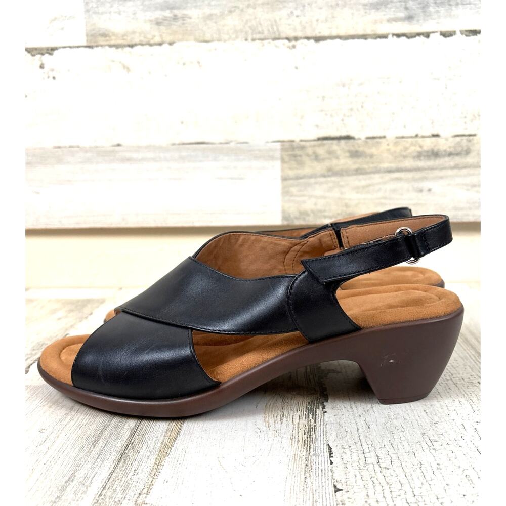 Easy Spirit Womens 10W Chantal Black Leather Slingback Heeled Sandals NEW